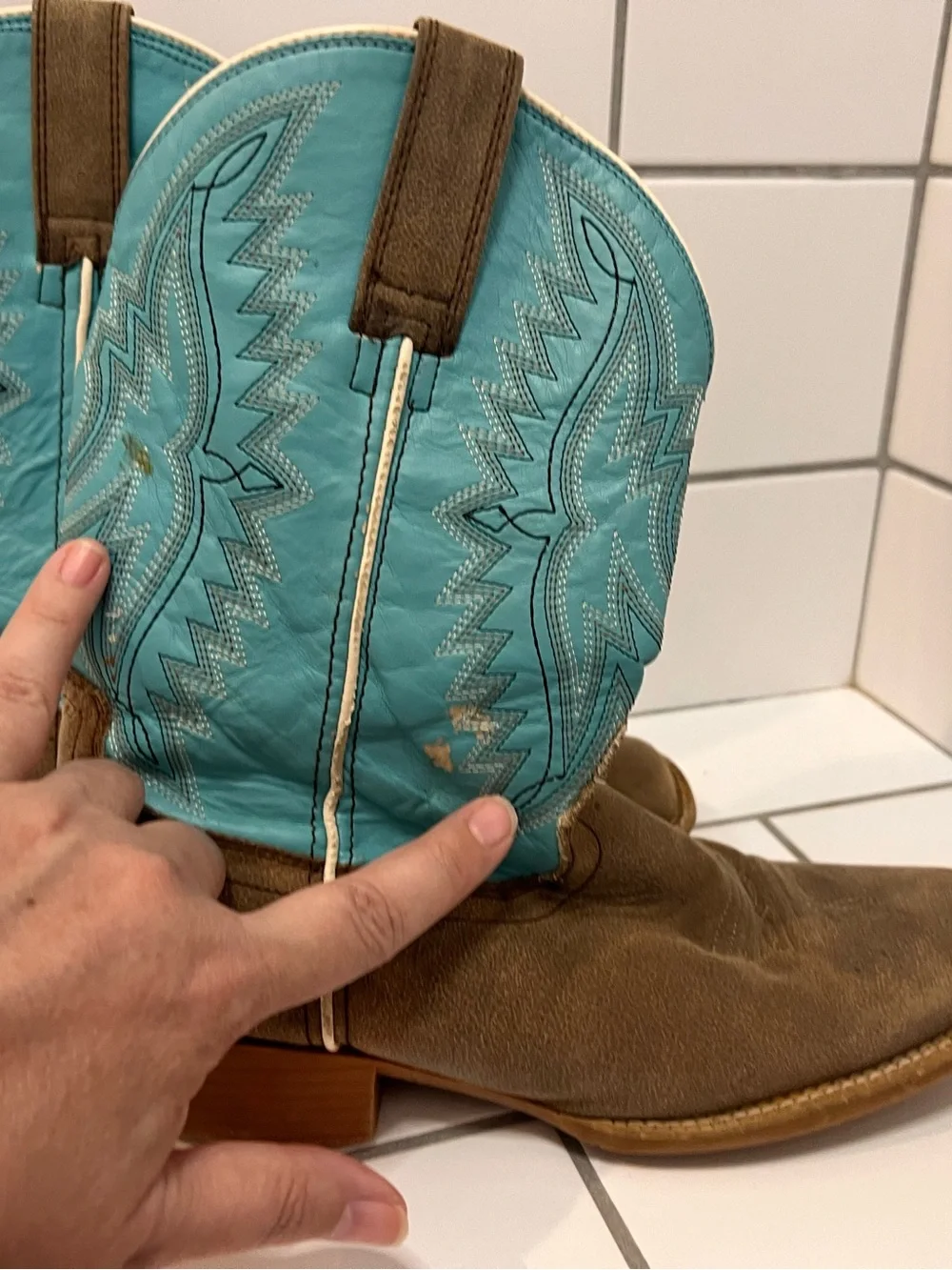 Ariat Kids Bristo Tan Turquoise Square Toe Western Cowboy Boots Size 4.5